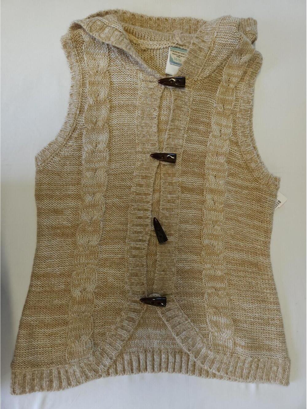 Inked & Faded Women's Sweater Vest With Hood Size Medium M Beige  White Button